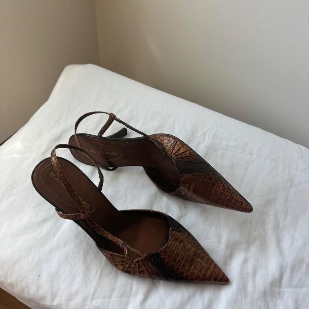 Y2K Vintage Bandolino Bronze Croc Slingback Heels Size 7 - Picture 3 of 7